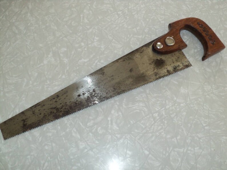 Vintage Small Hand Saw With Wooden Carved Wheat Carving Handle Etsy