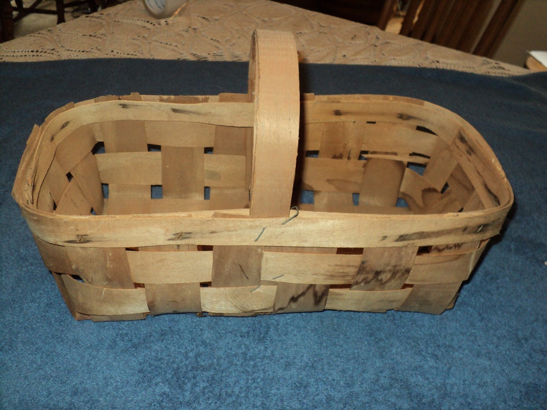 Vintage Fruit Basketshaved Wood Basket With Handle Etsy