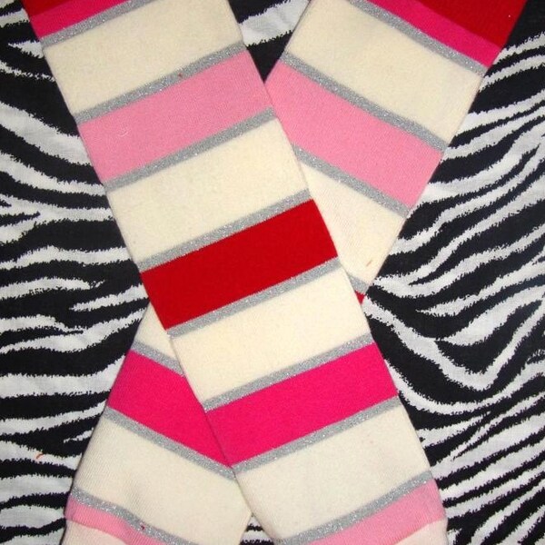 LAST PAIR - Pink and Cream Stripes Baby Leg Warmers - Buy 4 Get 1 Free