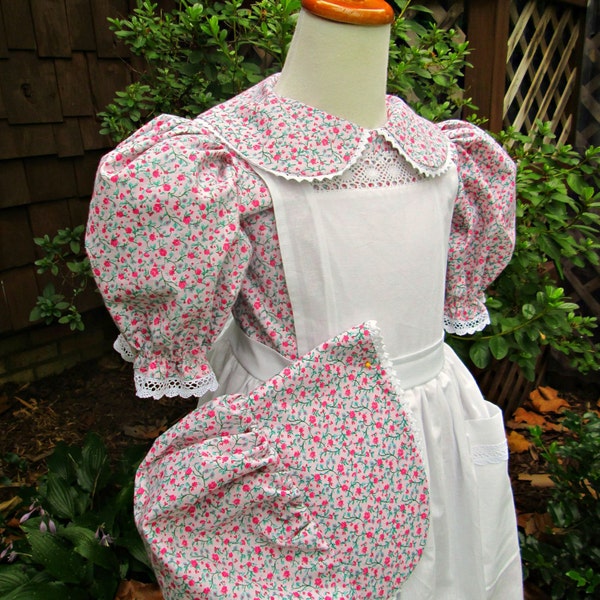 Girls Pioneer Dress Pinafore, and Bonnet ..Laura Ingalls..  (PLEASE check lead time inside of ad)