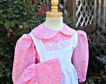 Girls Pioneer Dress,Bonnet and Pinafore ..Please read full details inside ad