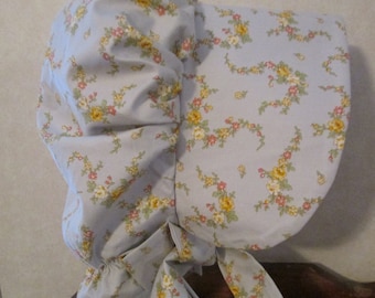 Girls Pioneer soft blue Calico bonnet /  Girls Prairie bonnet,,PLEASE read details inside of ad.