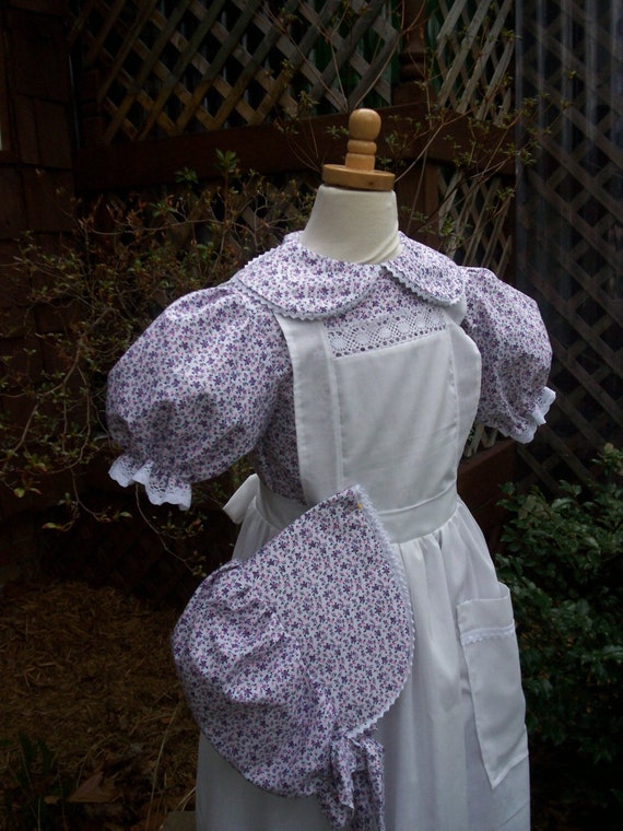 Laura Ingalls Costume, Girl Size 4 Pioneer Costume With Bonnet and