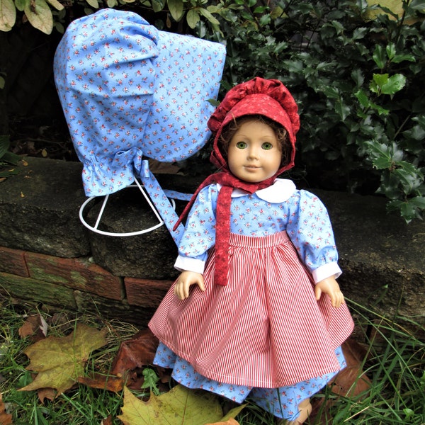 Kirsten Prairie Pioneer Dress for 18 inch dolls Optional matching girls Bonnet ( Please read full ad with shipping and sizing info)