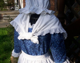 Halloween closed..Girls Colonial Market Dress/Early American .. Mob cap,Apron,Neckscarf (PLEASE read full details in ad)