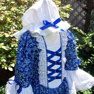 Girls Colonial Dress Williamsburg Costume/Felicity ..Plus Mob Cap..PLEASE read full description image 1