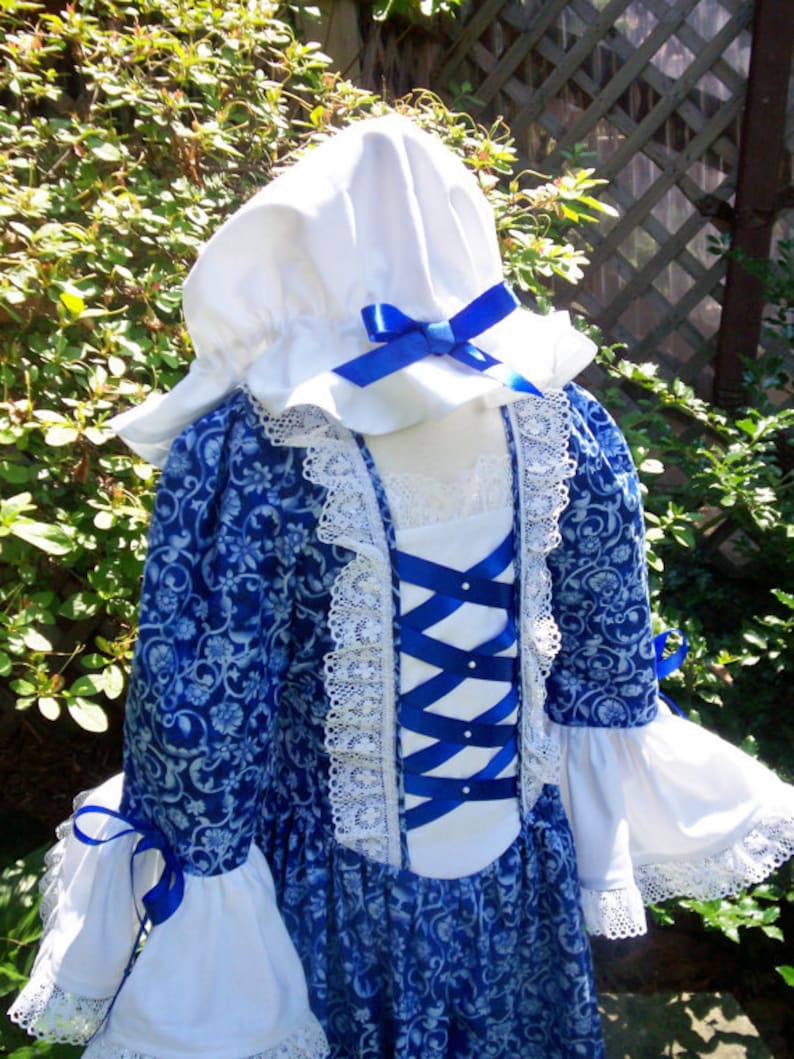 Girls Colonial Dress Williamsburg Costume/Felicity ..Plus Mob Cap..PLEASE read full description image 1