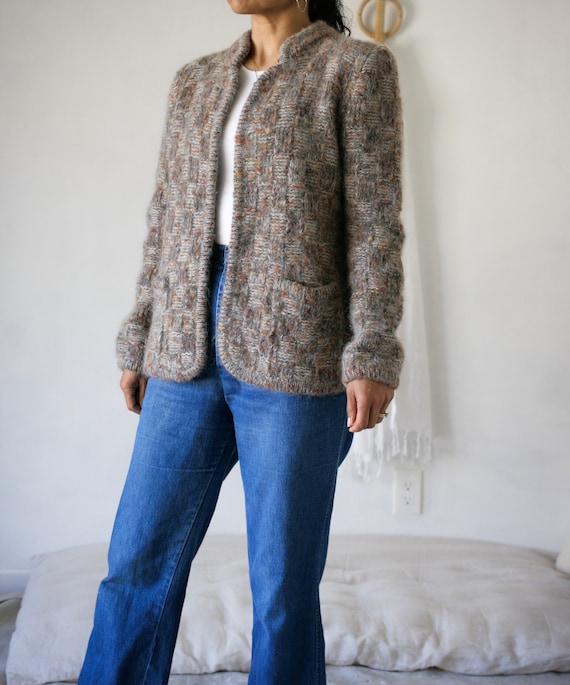 V I N T A G E  80's Mottled Check Pattern Knit Op… - image 5