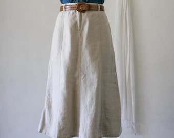 90's Linen High Waisted Midi Skirt