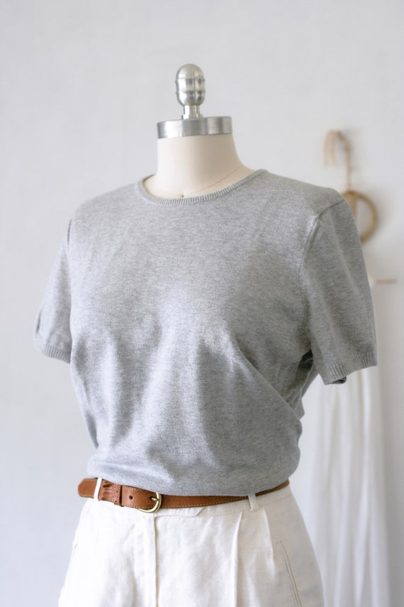 Vintage Land's End Heather Gray Short Sleeve Cott… - image 3