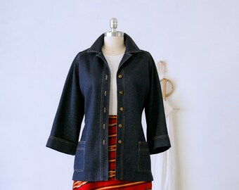 70's Dark Wash Denim-Look Button Up Chore Jacket