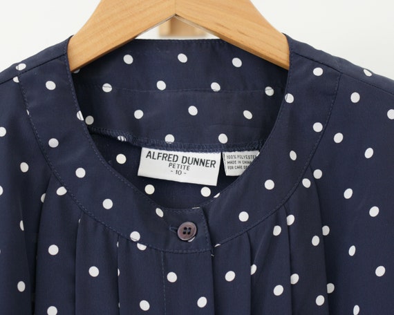 90's Navy Blue Polka Dot Short Sleeve Button Up B… - image 6