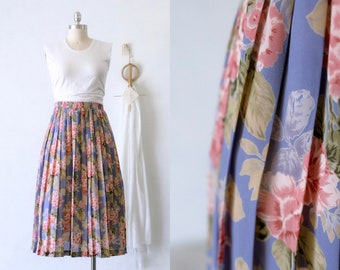 90's Vintage Sheer Floral Print Pleated Skirt