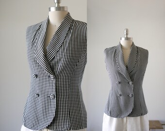 80's 90's Black and White Check Button Up Vest/Made in the USA