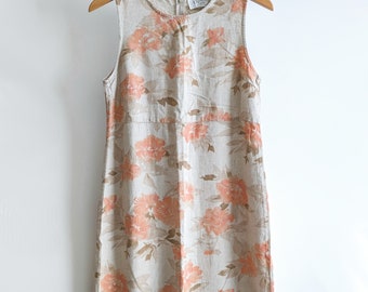 90's Floral Print Market Jumper Dress/Linen/Rayon Blend