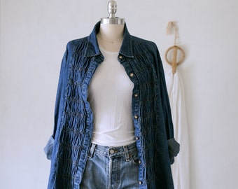 90's Dark Denim Button Up With Ruching/Jane Ashley Woman/1X