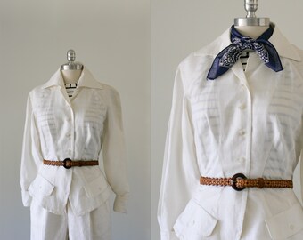 Byron Lars 90's Minimalist Creamy White Linen/Cotton Button Up Blouse/Jacket/Blazer