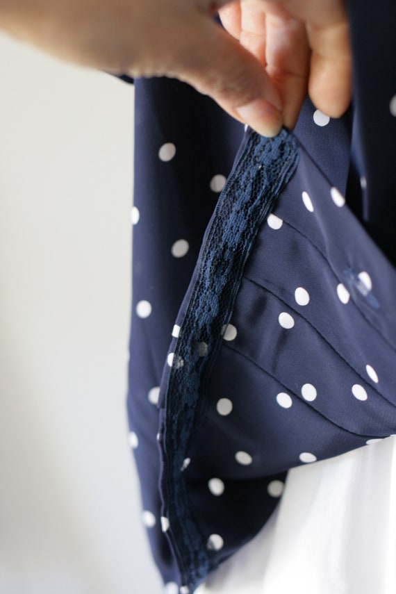 90's Navy Blue Polka Dot Short Sleeve Button Up B… - image 8