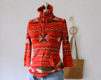 Vintage Lauren Ralph Lauren Active Thermal Knit Red Aztec Print Quarter Zip