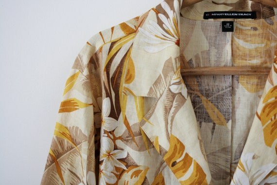 90's Ellen Tracy Linen Tropical Print Button Up/B… - image 5