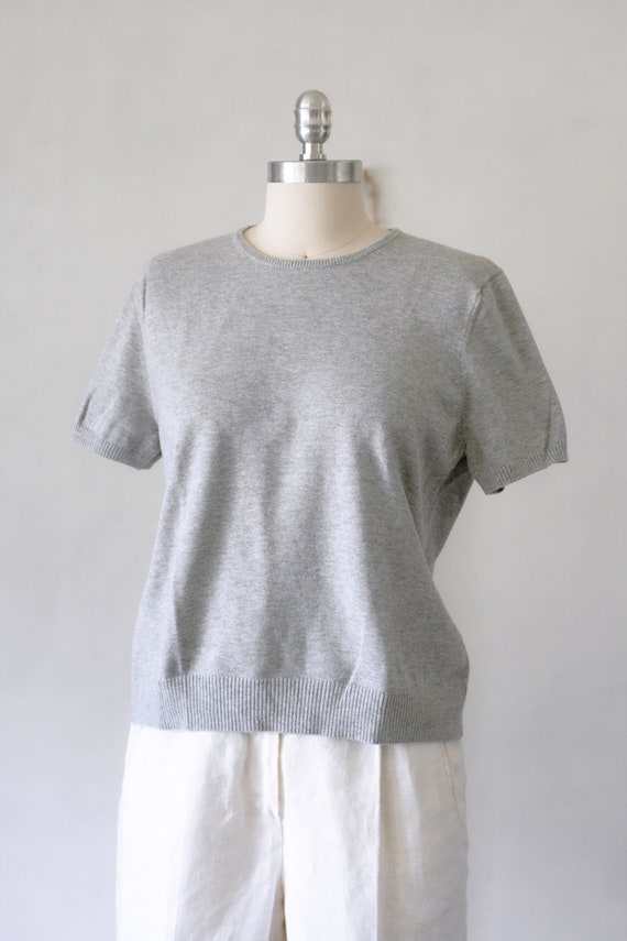 Vintage Land's End Heather Gray Short Sleeve Cott… - image 4