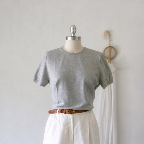 Vintage Land's End Heather Gray Short Sleeve Cott… - image 1