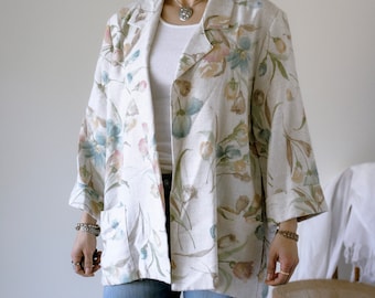 80's 90's Floral Print Blazer/Made in the USA/Open Front