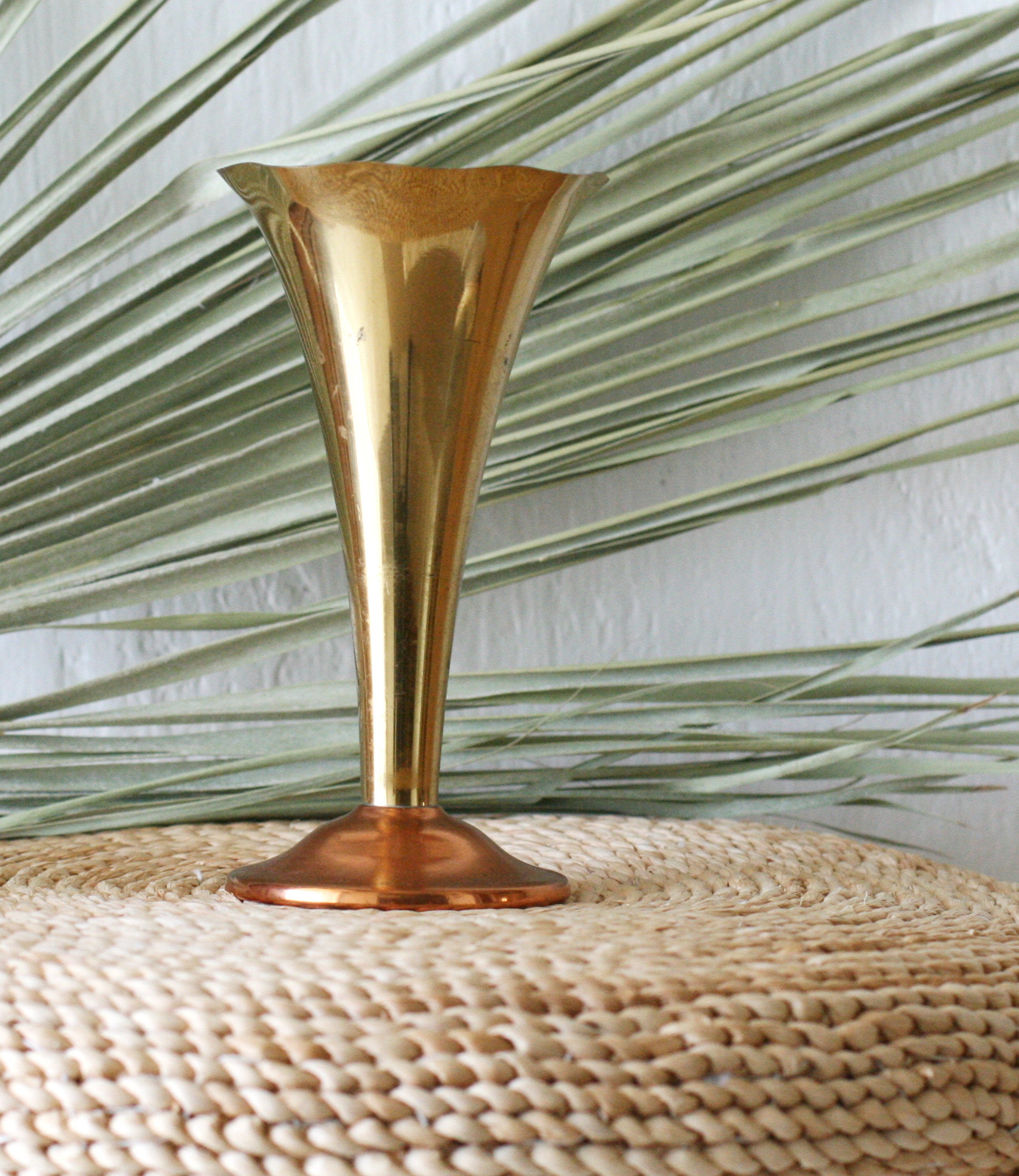 Vintage Modernist Dutch Brass and Copper Trumpet Vase/Made in Etsy