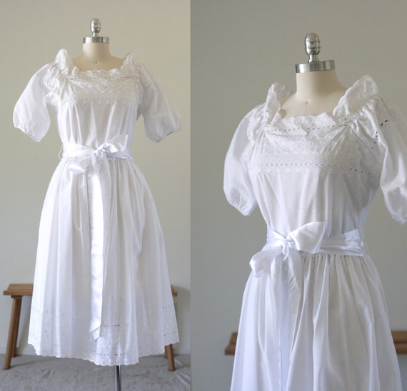 80's Vintage White Eyelet Lace JCPenney's Midi Dr… - image 1