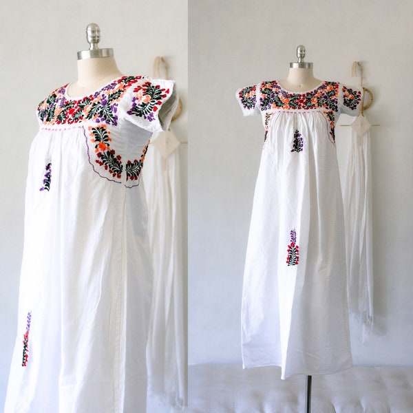 Vintage Oaxacan Hand Embroidered Maxi Cotton Dress