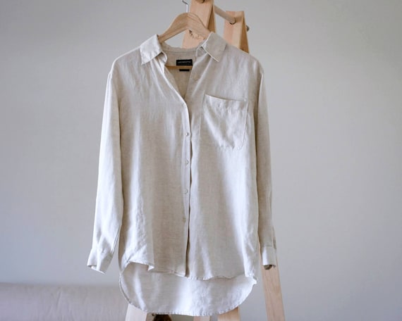 Vintage Irish Oatmeal Linen Button Up Top/Liz Clai