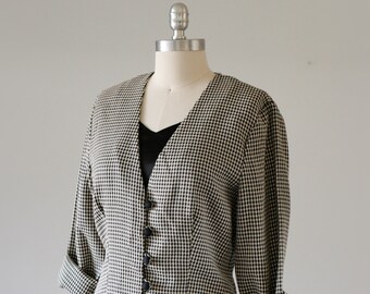 80's 90's Black and White Houndstooth Blazer/Made in the USA