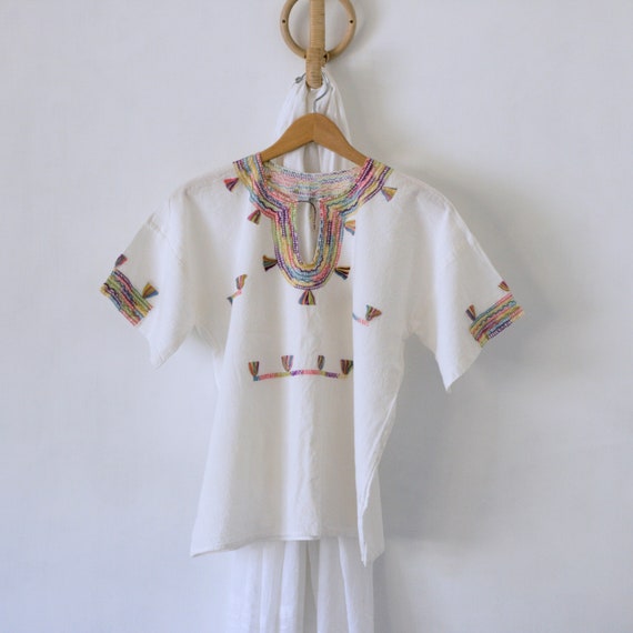 Vintage Hand Embroidered Mexican Huipil Top with … - image 2