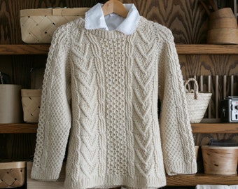 Vintage Aran Cable Knit Wool Crew Neck Sweater