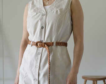 90's Ecru Button Up Long Midi Cotton Dress/Duster