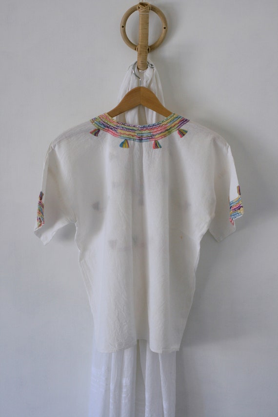 Vintage Hand Embroidered Mexican Huipil Top with … - image 5