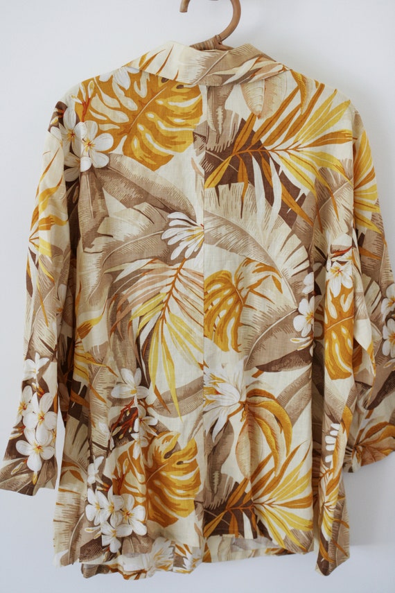 90's Ellen Tracy Linen Tropical Print Button Up/B… - image 6