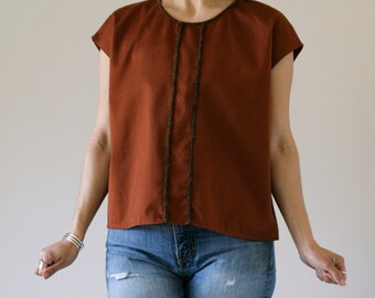 Vintage Rust Color Artisan Made Huipil Style Blouse