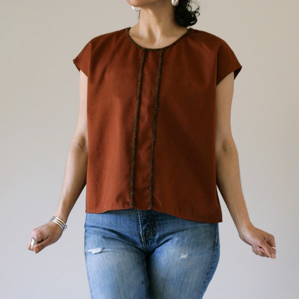 Vintage Rust Color Artisan Made Huipil Style Blouse