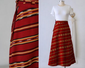 Vintage Conoz Handwoven Red Southwestern Style Cotton Wrap Maxi Skirt