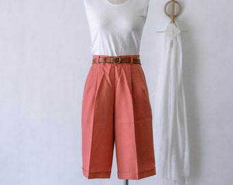 Vintage Coral High Waisted Pleated Cuffed Trouser Shorts/Made in the UK