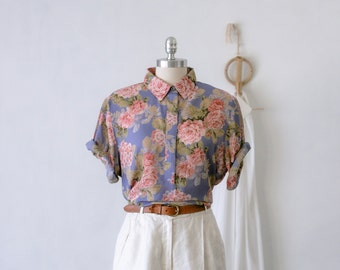 Vintage Sheer Floral Print Boxy Blouse