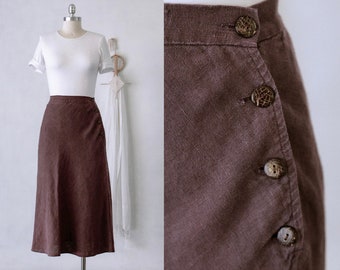 Vintage Muted Maroon Organic Hemp Maxi Skirt/90's/High Waisted/28"/Made in the USA