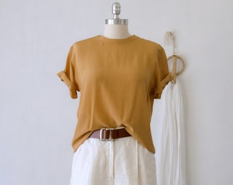 Vintage Oscar De La Renta Caramel Silk Short Sleeve Tee