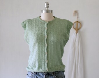 90's Pistachio Textured Knit Button Up Vest