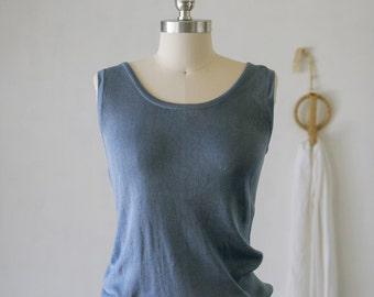 Vintage Cornflower Blue Silk Knit Sleeveless/Sweater/Minimalist