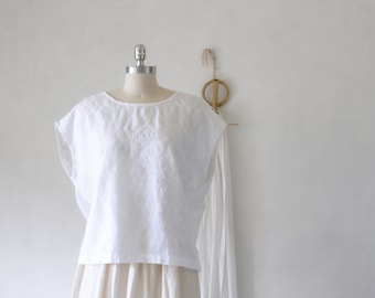 Vintage White Boxy Embroidered Linen Top