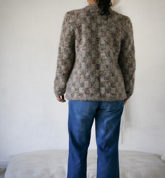 V I N T A G E  80's Mottled Check Pattern Knit Op… - image 3