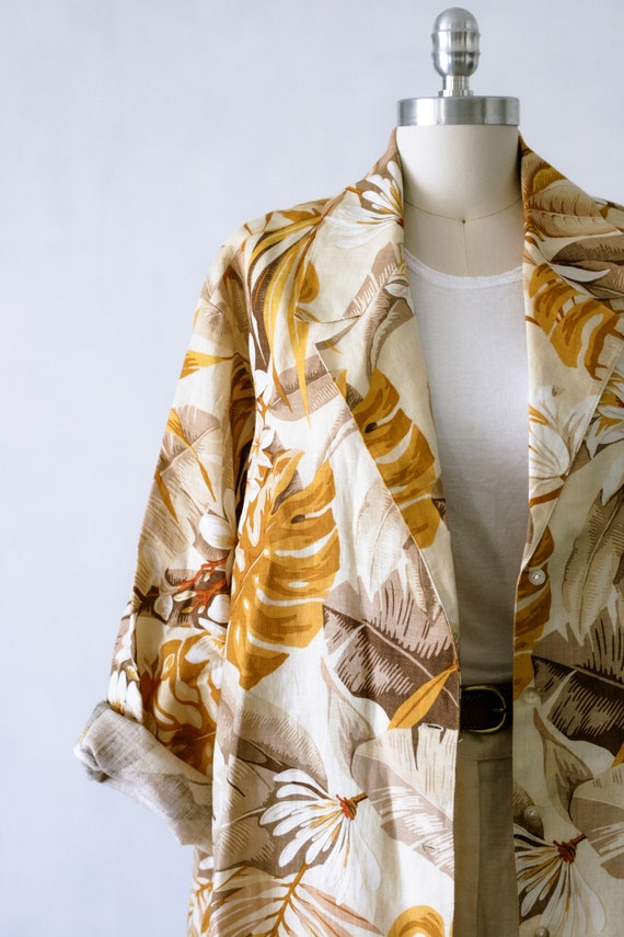 90's Ellen Tracy Linen Tropical Print Button Up/B… - image 3