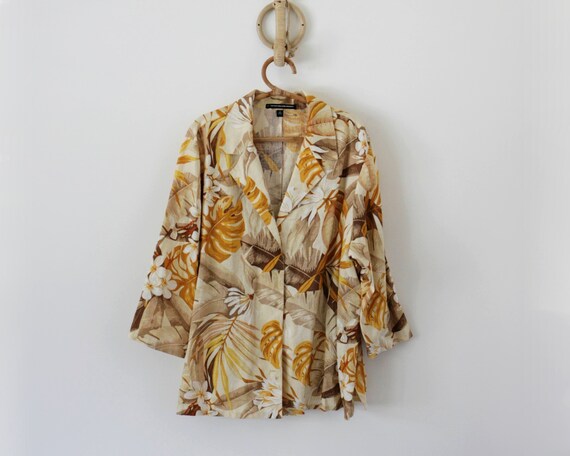 90's Ellen Tracy Linen Tropical Print Button Up/B… - image 4